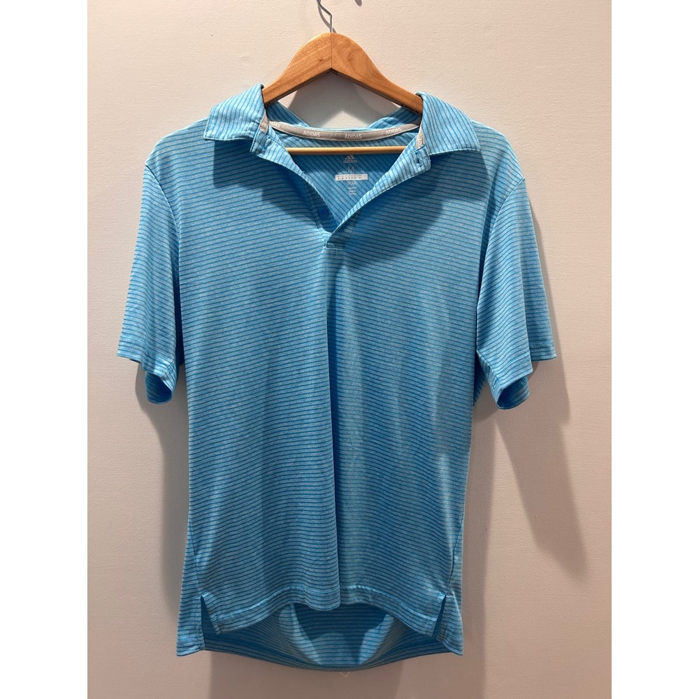 Adidas Golf Polo Mens Size M Blue Striped Short Sleeve Performance Shirt
